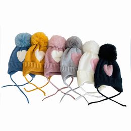 Baby Hat Beanie Jacquard Love Winter Warm Hat Baby Hair Ball Ear Cap