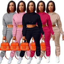 Retail Winter Tracksuits Women 2 Piece Jogger Set Long Sleeve Plush Sweater Hoodie Pullover Sweatpants Outfits Fashion Sports Suit Hoodies