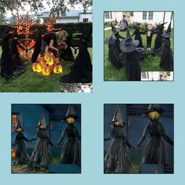 Party Decoration Halloween Lightup Witches With Stakes Decorations Outdoor Holding Hands Screaming Sound Activated Sen Drop Delivery Dholk