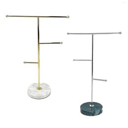 Jewellery Pouches Elegant Iron Plating T-Bar Necklace Hanging Organiser Display Rack Pendant Bracelets Stand Marble Base