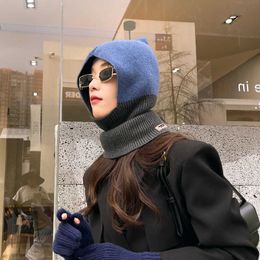 Beanie/Skull Caps 2022 Winter Contrast Colour Balaclava Scarf One-piece Hat Korean Style Wild Wool Blend Skin-friendly Warm Women's Hat Beanies T221020