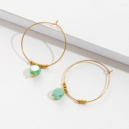 Hoop Earrings European Fashion Green Glass Bead Big Earring For Women Girl Stainless Steel Jewellery Accessories 2022 Pendiente Wholesale