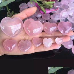 Arts And Crafts 2022 Natural Rose Quartz Heart Shaped Pink Crystal Carved Palm Decor Love Healing Gemstone Lover Gife Stone Hearts G Dhwhm