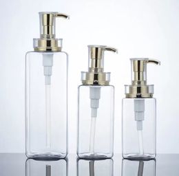 High-end shampoo square bottles transparent/white plastic empty bottle Electroplated gold pump shower gel lotion pump sub-bottle