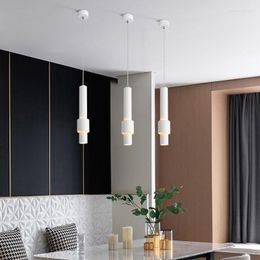 Pendant Lamps Modern Unique Double-Layer Cylinder Design Led Lamp Single High Quality Iron Hanging Light Black White 5W COB Chip