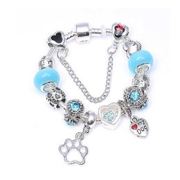 Beauty Blue Murano Glasss Beads Snake Chain Charm Bracelet Fit Original DIY Brand Bracelets For Children Women Men Gift Jewelry GC1748