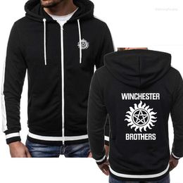 Men's Hoodies 2022 Fashion Supernatural Men Winchester Bros Sportswear Print Casual Color Fleece Zipper Jacket Mens Hoode