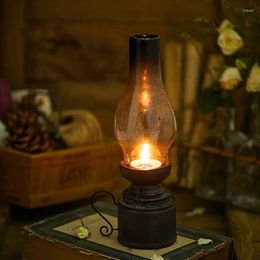 Candle Holders Retro Style Creative Resin Kerosene Lamp Handicraft Exquisite Cabinet Desktop Glass Cover Decoration Candlestick YHJ102504