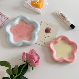 Plates Korean Flat Plate Hand Paint Jewellery Storage Tray Dessert Fruit Cute Dish Ceramic Candy Bowl