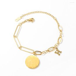 Link Bracelets Stainless Steel Women Fashion Letter Tag H Gold Initial Bracelet Bangle Jewellery Gift For Him