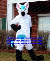 White Long Fur Wolf Mascot Costume Furry Fursuit Coyote Jackal Dhole Fox Adult Cartoon Character Outfit Suit Grad Night BRAND IDENEITY zx453