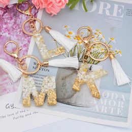 Alphabet Initial Letter Keychain Party Charm Gold Glitter Pendant Tassel Key Ring for Purse Handbags Women Girl JNC132