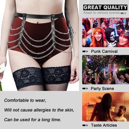 Belts Fashion Punk Nightclub Rave Buttocks Harness Lingerie Metal Chain Mini Skirt Women Sexy Leather Body Dance Clothing Fetish