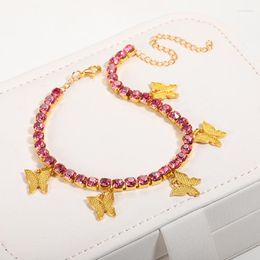 Anklets Bohemian Butterfly For Women Bling Pink Zircon Pendant Ankle Bracelet On Leg Foot Chain Summer Beach Jewelry