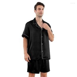 Men's Sleepwear Summer Thin Short Turn-down Collar Real Silk Skin-Friendly Male Pyjamas Men Full Body Pyjama Sexy