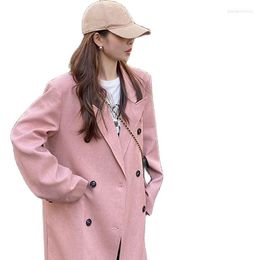 Women's Trench Coats 2022 Fashion Pink Long Blazers Suit Women's Clothing Spring Autumn Korean Style Loose Chic Bd238