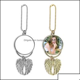 Arts And Crafts Gifts Home Garden Sublimation Blank Necklace With Chain Aluminum Sier Angel Wings Car Charm Po C Otgj7