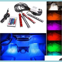 Led Strips Dhs20 Sets 12V Flexible Car Styling Rgb Led Strip Light Atmosphere Decoration Lamp Interior Neon With Controller Cigarett Dh4Ro