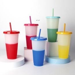 Tumblers Color Changing Cups Reusable Water Bottle 720ml Plastic Cold Cup With Straws by sea BBB16619