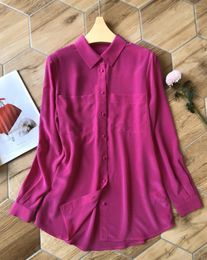 Women's Blouses Silk Women 'S Office Wear Shirt Solid Double Pockets Elegant Ladies Classic Blouse And Tops Single-Breasted