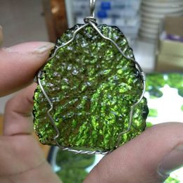 Chains A Natural Moldavite Green Aerolites Crystal Falling Stone Pendant Energy Apotropaic 16g-25g/ Lot Free Rope Necklace
