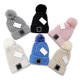 Designer Knitted Hats Winter Fleece Beanies Women Girls Skull Caps Bonnet Trendy Label Rhombus Knitting Cap Outdoor Warm Beanie Ear Muff Christmas Plush Fluffy