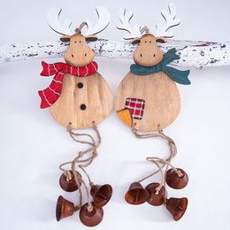 Christmas pendant retro wooden bell deer cross-border hot Christmas decorations gift scene layout hanging ornaments