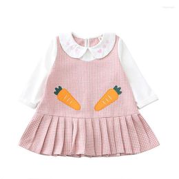 Girl Dresses Spring Baby Petticoat Carrot Pattern Crew Neck Casual Cute Cotton Soft Candy Colors Full Sleeve