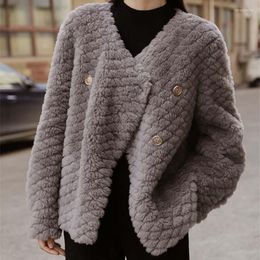 Women's Fur 2022 Women Winter Wool Short Jackets Double-Faced Lambswool Particles Sheep Shearing Thick Coats Lady Outerwear JH971