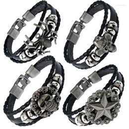 Link Bracelets Fashion Multilayer Leather Star Skull Charm Bracelet Bangle For Men Jewelry Vintage Punk Accessorie Party Gift E421