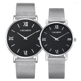 Wristwatches CAGARNY Fashion Men Watch Silver Mesh Steel Bracelet Watches Lovers Gift Quartz Clock Ultra Thin Style Couple