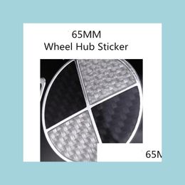 Car Badges 4Pcs High Quality 3D Badges Stickers Carbon Fibre Black White Car Wheel Hub Sticker 65Mm For 3 5 7 X1 X3 X5 X6 Drop Deliv Dhrod