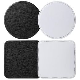 Sublimation Blanks PU Drinking Cups Mats Round Coasters Non Slip Thermal Heat Transfer Printing White Leather Coaster Square Bottom Protection Mat SN4236