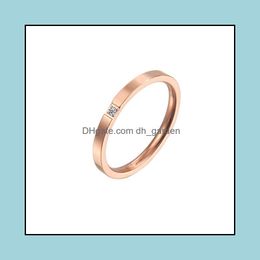 Wedding Rings Wedding Rings 2Mm Titanium Steel Ring Cubic Zircon Rose Gold Smooth Simple Couple For Women Or Men Jewelry Giftwedding Dhewn