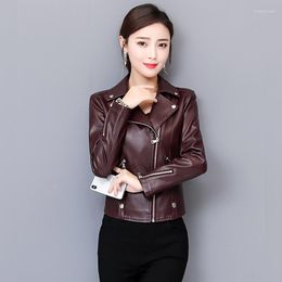 Women's Leather Womens Black Faux Jackets Ladies Slim Soft Sheepskin Coat Pu Zippers Streetwear Female Motorcycle Outerwear