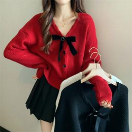 Women's Knits Spring/Autumn French Renaissance Retro Gentle Fairy Cardigan Offiec Lady Sweater Long Sleeves Ruffled Bow Sweet Lolita