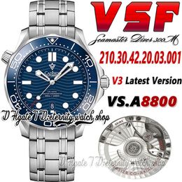 V3 Diver 300M Mens Watch sv210.30.42.20.03.001 vsf8800 Automatic Mechanical Ceramics Bezel Blue Texture Dial Stainless Steel Bracelet Super version eternity Watches