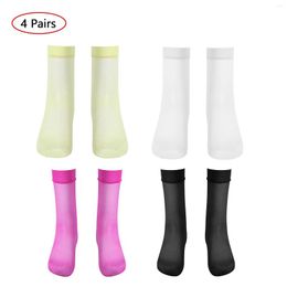 Men's Socks 4 Pairs Men Pure Color Summer Set Elastic See Through Mesh Short Knee High Sock Ultra Thin Sheer Breathable Socken