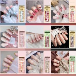 False Nails 24pcs/Box Press On Manicure Tool Wearable Nail Tips Short Artificial Full Cover Detachable Fake