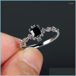 Wedding Rings Wedding Rings Vintage Male Female Black Zircon Ring Square Crystal Small Stone Trendy Sier Color Engagement For Women M Dhqvc