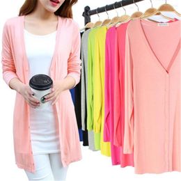 Women's Knits 2022 Women Midi Long Cardigan Summer Autumn Thin Silk Knitted Cardigans Female Casual Loose Sweater Coat Jacket Candy Colour
