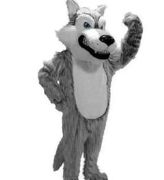 High quality Grey Wolf Mascot Mascot Costumes Halloween Cartoon Adult Size Long Plush Wolf Aniaml Fancy Party Dress