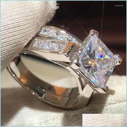 Wedding Rings Wedding Rings Luxury Square Big Cz Stone 2Pcs Set For Women Shiny Crystals Finger Engagement Female Fashion Anelwedding Dhp1N