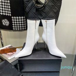 European and American leather thin high-heeled short boots for women in autumn and winter 202220