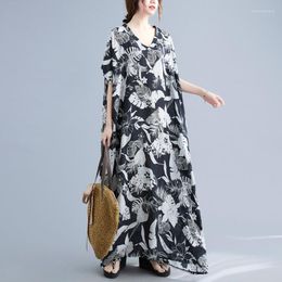 Casual Dresses Boho Beach Kaftans Rayon Bohemian Printed V-Neck Top Loose Robe