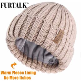 Beanie/Skull Caps FURTALK Winter Hat for Women Beanie Hat with Fleece Lining Men Lady Knitted Winter Cap for Female Girl Red Black White Pink Grey T221020