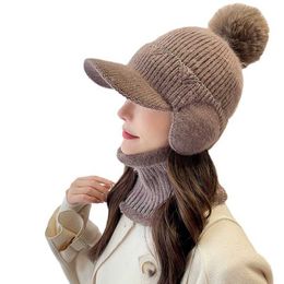 Beanie/Skull Caps New Women Rabbit Fur Knit Hat Fashion Tide Student Woollen Ear Protection Cap Outdoor Cold Warm Scarf Plus Velvet Ski Hat Set T221020