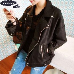 Women's Leather Motorcycle Biker Loose Fit Coat Female Pocket Zip Jacket Casaco Feminino Faux Jaqueta Feminina Inverno Couro