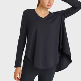 fitness Long sleeve T-shirt for Women's yoga outfit loose sports top thin breathable sweat wicking shirt tank looks thin and irregular quick drying clothes VELAFEEL