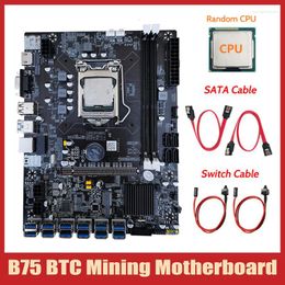 Motherboards -B75 BTC Mining Motherboard CPU Fan DDR3 1600Mhz RAM 128G SSD SATA Cable Switch LGA1155 12XPCIE To USB Board 2022